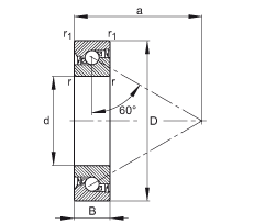 推力角接觸球軸承 7602015-2RS-TVP, 單向，接觸角 a = 60°，限制公差，兩側唇密封