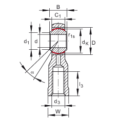 桿端軸承 GIKSR18-PS, 根據(jù) DIN ISO 12 240-4 標(biāo)準(zhǔn)，特種鋼材料，帶右旋內(nèi)螺紋，免維護(hù)