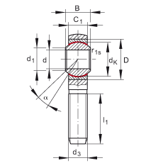 桿端軸承 GAKSL30-PS, 根據(jù) DIN ISO 12 240-4 標(biāo)準(zhǔn)，特種鋼材料，帶左旋外螺紋，免維護(hù)
