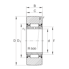 支撐型滾輪 NA2207-2RSR, 無(wú)軸向引導(dǎo)，兩側(cè)唇密封