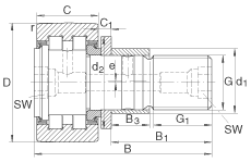 螺栓型滾輪 PWKRE40-2RS, 軸向引導(dǎo)，滿裝圓柱滾子，帶偏心擋圈，兩側(cè)唇密封