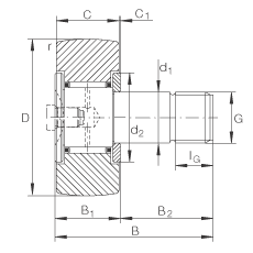 螺栓型滾輪 KR16, 軸向引導(dǎo)，兩側(cè)間隙密封