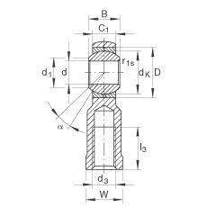 桿端軸承 GIKL10-PB, 根據(jù) DIN ISO 12 240-4 標(biāo)準(zhǔn)，帶左旋內(nèi)螺紋，需維護(hù)