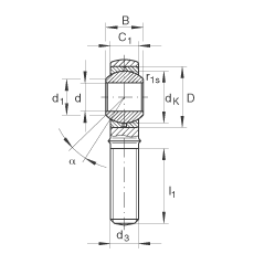 桿端軸承 GAKL10-PB, 根據(jù) DIN ISO 12 240-4 標(biāo)準(zhǔn)，帶左旋外螺紋，需維護(hù)