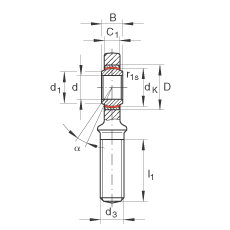 桿端軸承 GAL70-UK-2RS, 根據(jù) DIN ISO 12 240-4 標(biāo)準(zhǔn)，帶左旋外螺紋，免維護(hù)，兩側(cè)唇密封