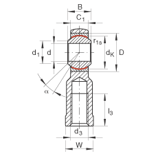 桿端軸承 GIKR16-PW, 根據(jù) DIN ISO 12 240-4 標(biāo)準(zhǔn)，帶右旋內(nèi)螺紋，需維護(hù)