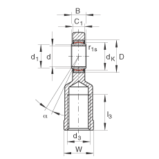 桿端軸承 GIL40-UK-2RS, 根據(jù) DIN ISO 12 240-4 標(biāo)準(zhǔn)，帶左旋內(nèi)螺紋，免維護(hù)，兩側(cè)唇密封