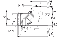 交叉滾子軸承 XSA140544-N, 標(biāo)準(zhǔn)系列 14， 外部的齒輪齒，兩側(cè)唇密封