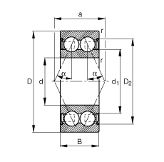 角接觸球軸承 3814-B-2Z-TVH, 雙列，雙側(cè)間隙密封，接觸角 α = 25°