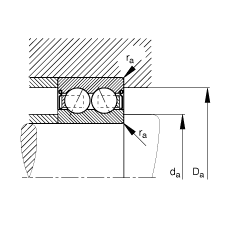角接觸球軸承 3001-B-2RSR-TVH, 雙列，雙側(cè)唇密封，接觸角 α = 25°