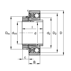 自調(diào)心球軸承 2208-K-2RS-TVH-C3 + H308, 根據(jù) DIN 630 和 DIN 5415 標(biāo)準(zhǔn)的主要尺寸, 帶錐孔和緊定套，兩側(cè)唇密封