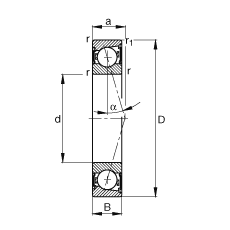 主軸軸承 B71921-C-2RSD-T-P4S, 調節(jié)，成對安裝，接觸角 α = 15°，兩側唇密封，非接觸，加嚴公差
