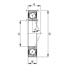 主軸軸承 B71922-E-2RSD-T-P4S, 調(diào)節(jié)，成對(duì)安裝，接觸角 α = 25°，兩側(cè)唇密封，非接觸，限制公差
