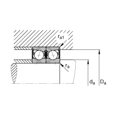 主軸軸承 B71922-E-2RSD-T-P4S, 調(diào)節(jié)，成對(duì)安裝，接觸角 α = 25°，兩側(cè)唇密封，非接觸，限制公差