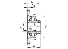 軸承座單元 RCJTY1-3/8, 對角法蘭軸承座單元，鑄鐵，根據(jù) ABMA 15 - 1991, ABMA 14 - 1991, ISO3228 內(nèi)圈帶有平頭螺栓，R型密封，英制